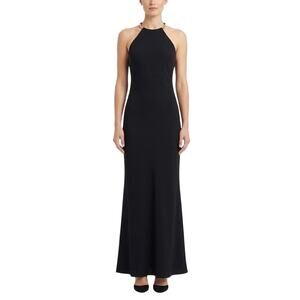 AQUA Backless Chain Accent Halter Long Mermaid Evening Gown Black Size 10 Dress